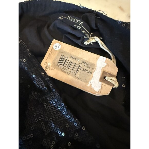 NWT AllSaints Cassis One Shoulder Black Sequin Mini Dress Sz US 0 $360 [jb] - Picture 6 of 11